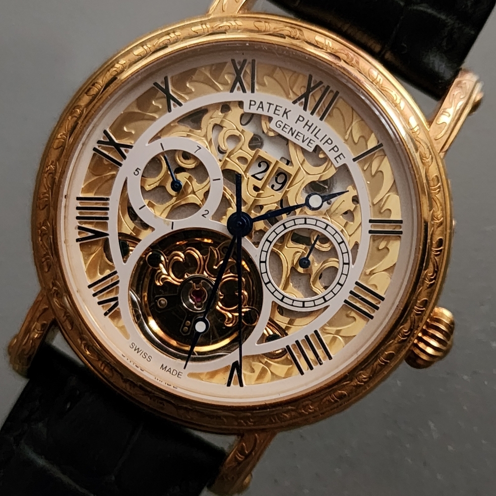 Patek Phillipe Complications Goldtone Engraved Style,Fashion Automatic Watch